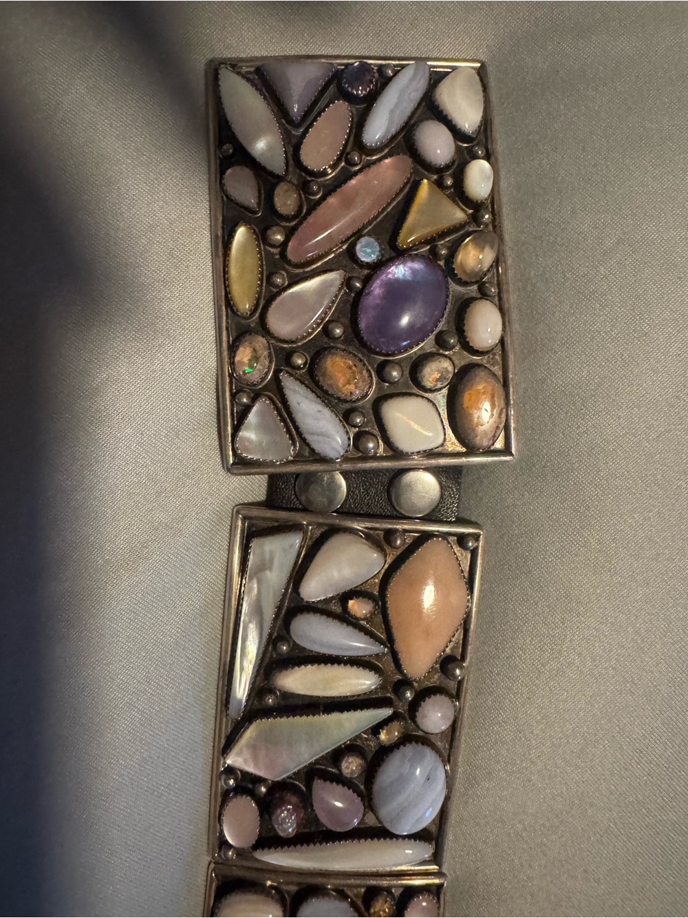 Authentic Vintage Mosaic Pastel Stone Concho Belt - Picture 2 of 11